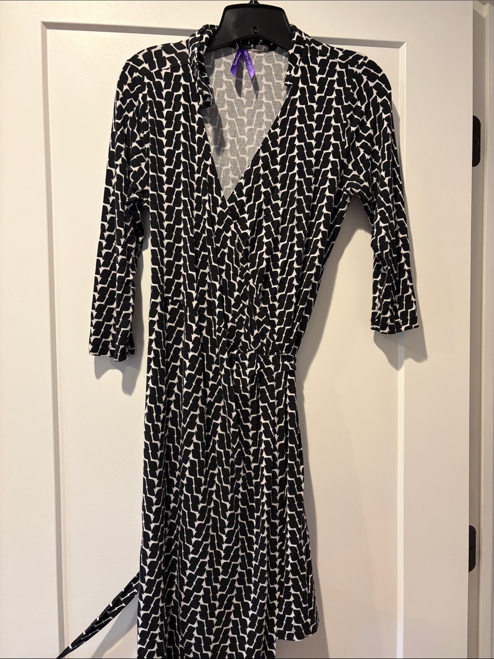 Seraphine Black and White Geometric Wrap Midi Dress